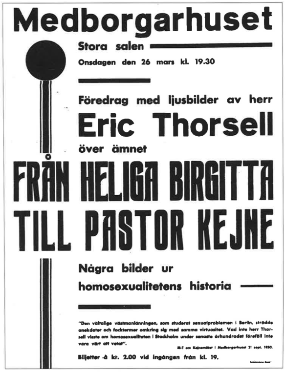 Bilden föreställer en affisch för det föredrag som Eric Thorsell höll