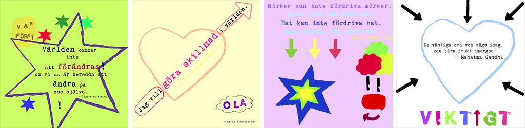 Fyra färgglada grafiska kollage som alla innehåller tänkvärda citat.